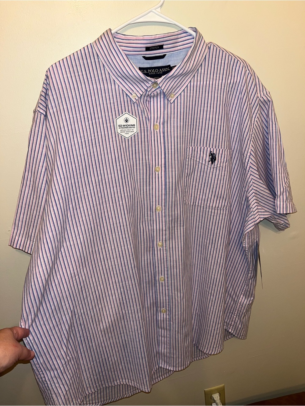 US Polo Assn Mens Short Sleeve Button Down Shirt Pink Purple Stripe Size 3XL NWT
